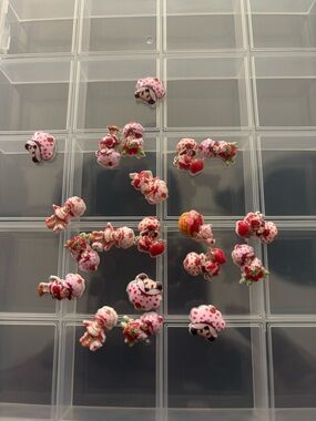 Cute Pink Strawberry Character Nail Embellishments, cherries, bows, and more